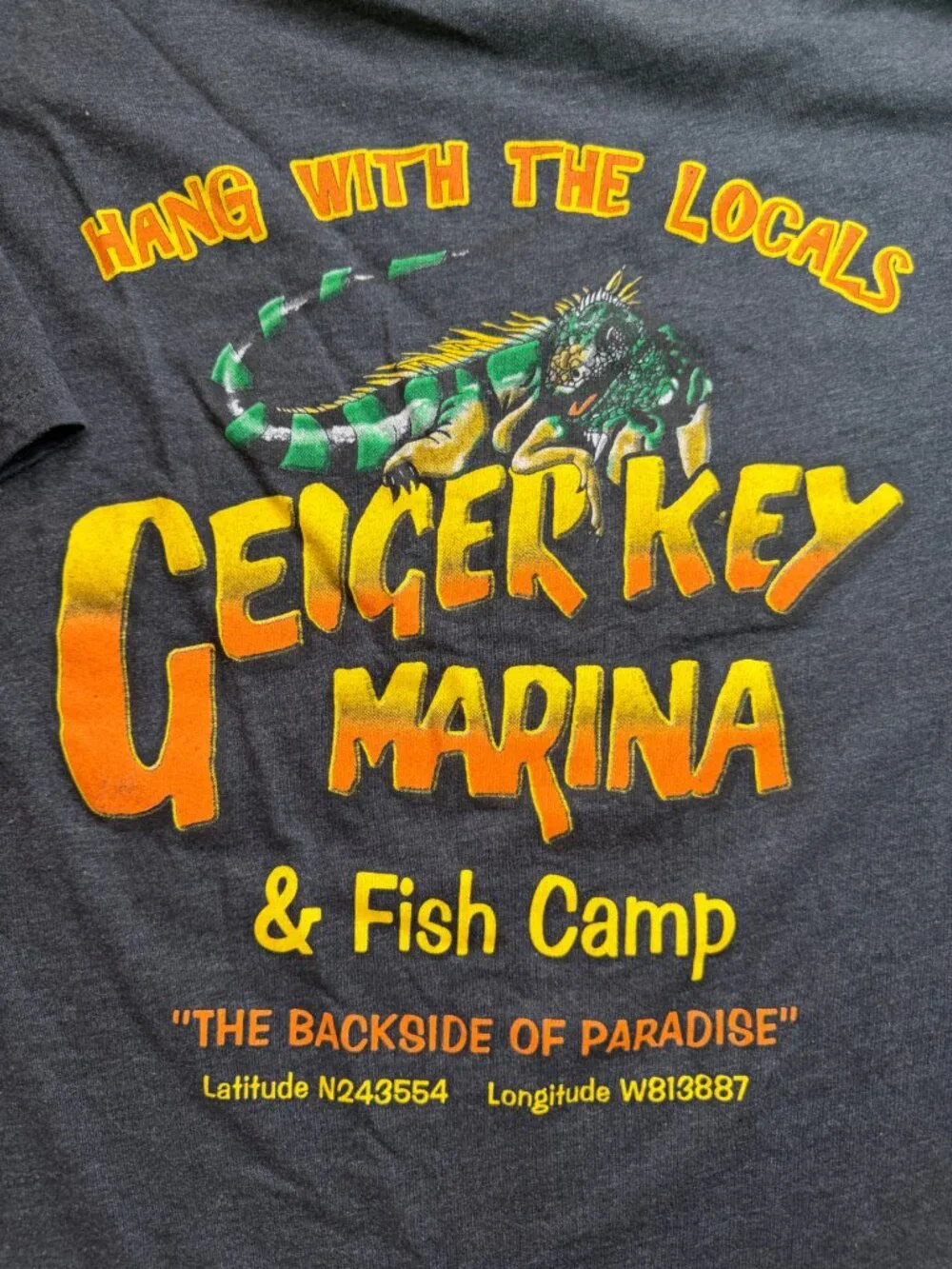 Geiger Key Marina Fish Camp T-Shirt Sz XXL Florida Keys Iguana